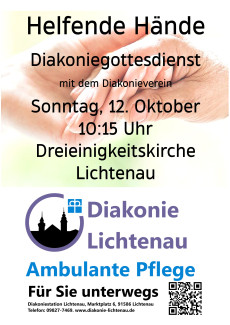 Alte und junge Hand ineinandergelegt + Diakonielogo