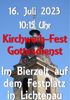 Kirchturm mit Gottesdiensteinladung